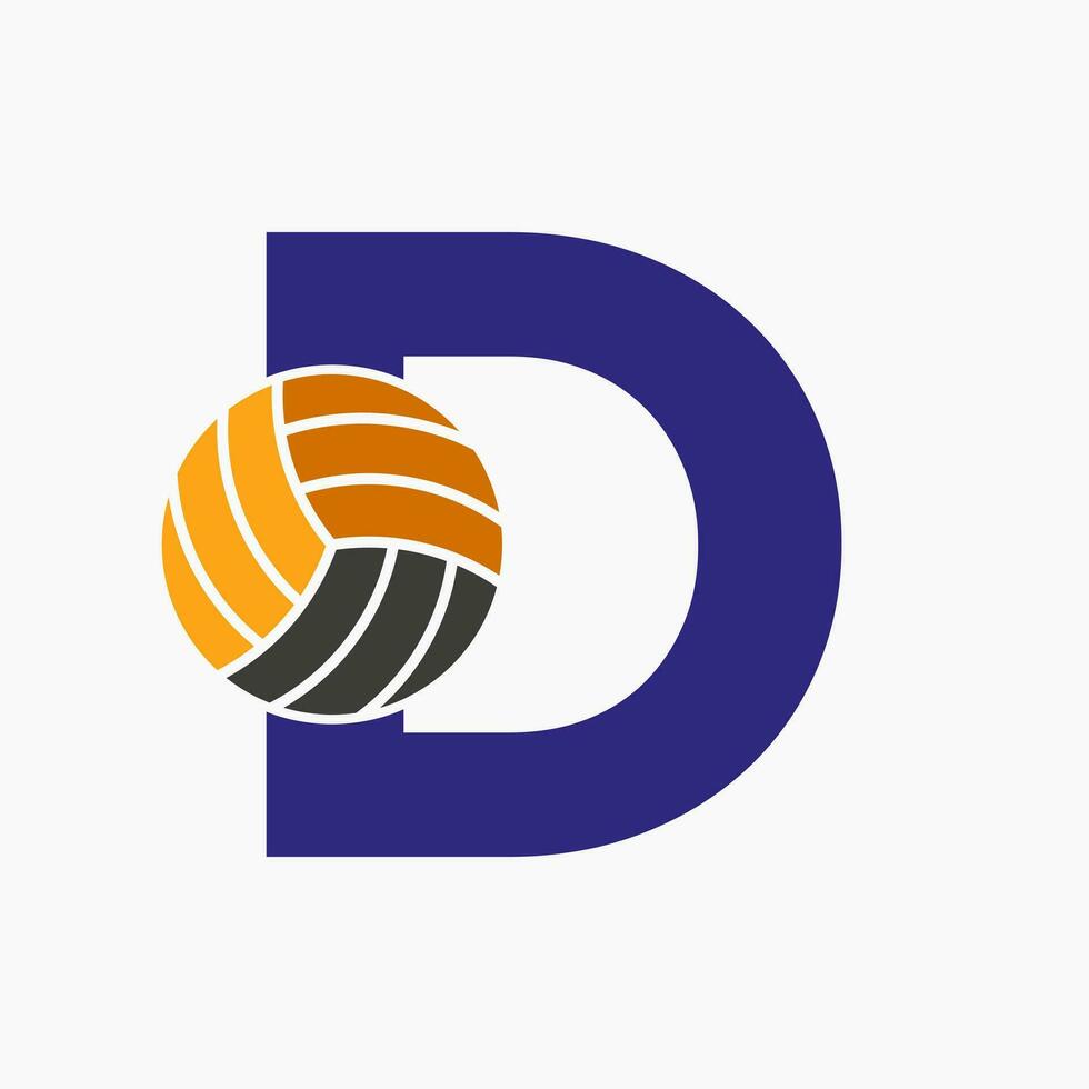 Letter D Volleyball Logo Concept With Moving Volley Ball Icon. Volleyball Sports Logotype Template vector