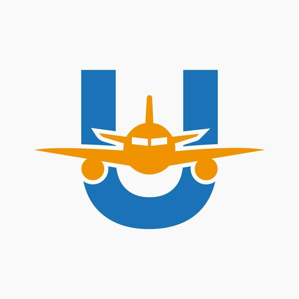 Initial Letter U Travel Logo Concept With Flying Air Plane Symbol vector