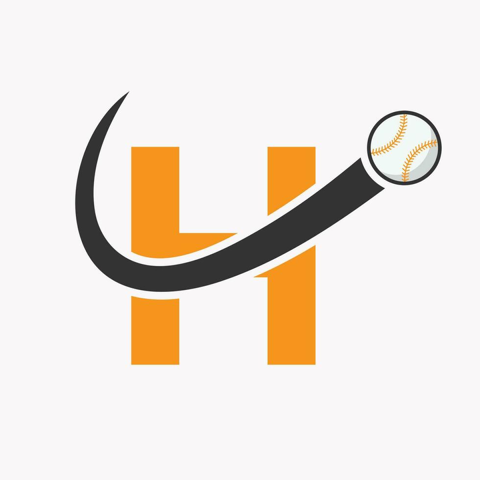 letra h concepto de logotipo de béisbol con plantilla de vector de icono de béisbol en movimiento