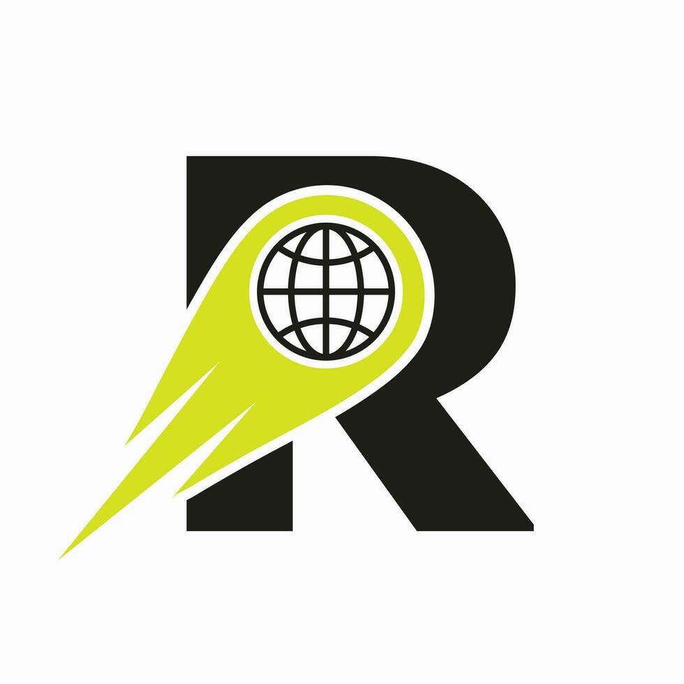 Letter R Logo Concept With Global World Icon Vector Template