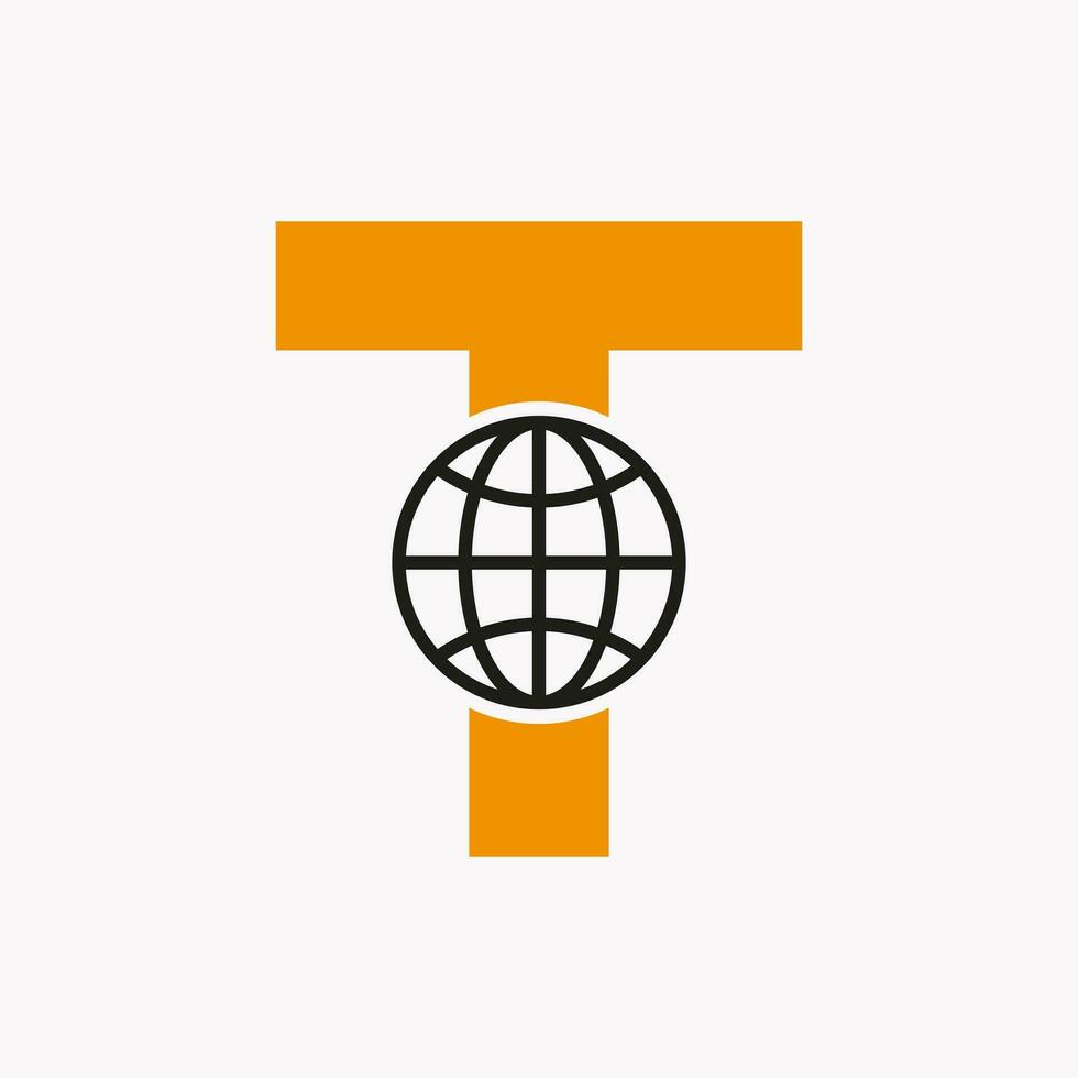 Letter T Global Logo Design. World Logotype Symbol Vector Template