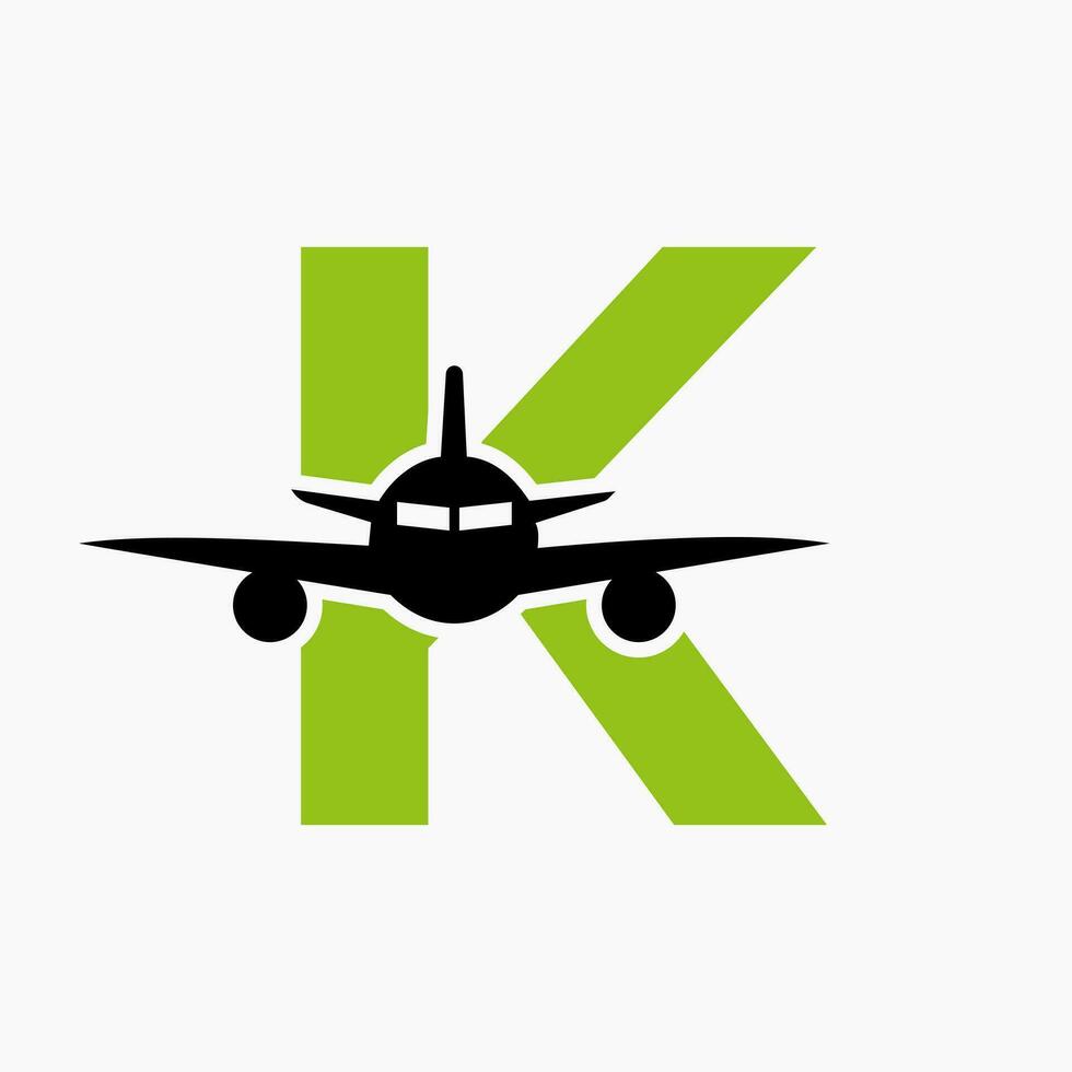 Initial Letter K Travel Logo Concept With Flying Air Plane Symbol vector