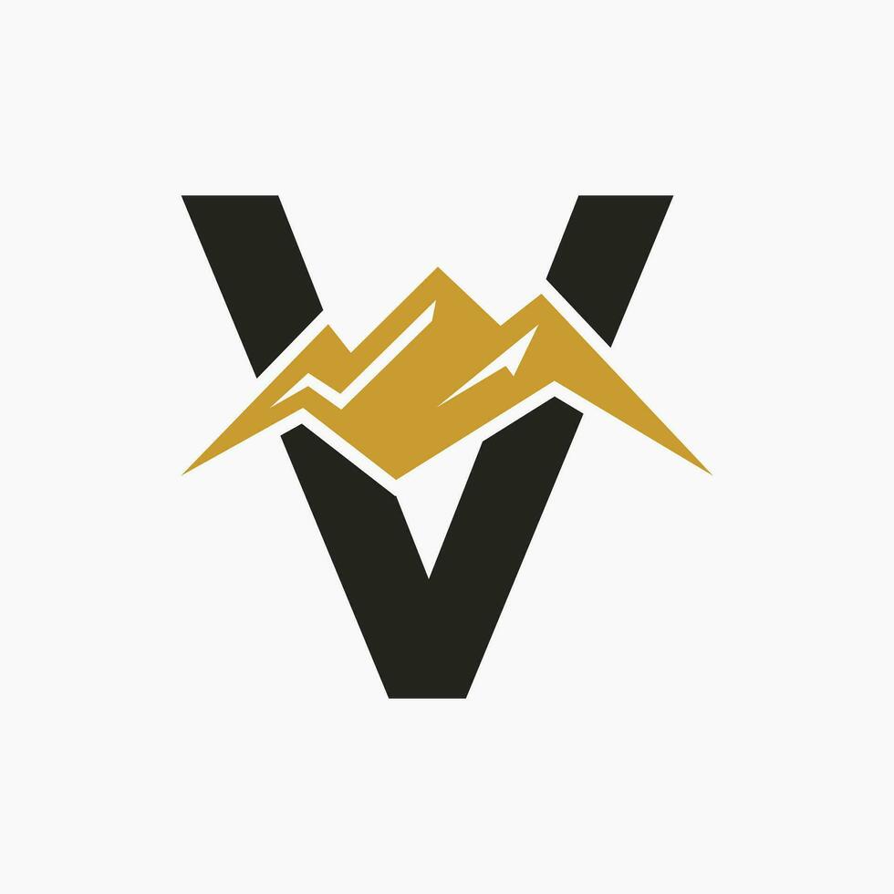 Letter V Mount Logo. Mountain Nature Landscape Logo Combine With Hill Icon and Template vector