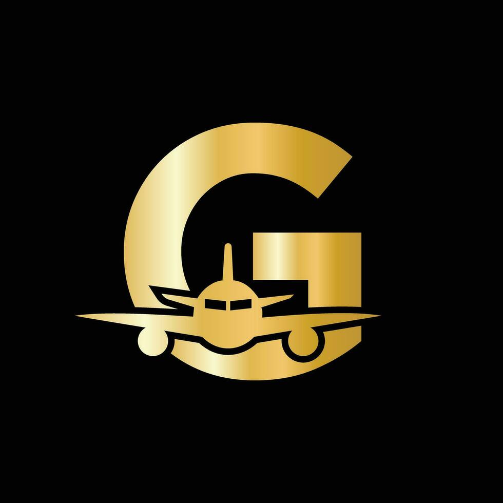 Letter G Travel Logo Concept With Flying Air Plane Symbol vector