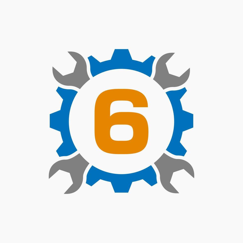 letra 6 6 reparar logo engranaje tecnología símbolo. construcción Servicio logo diseño vector