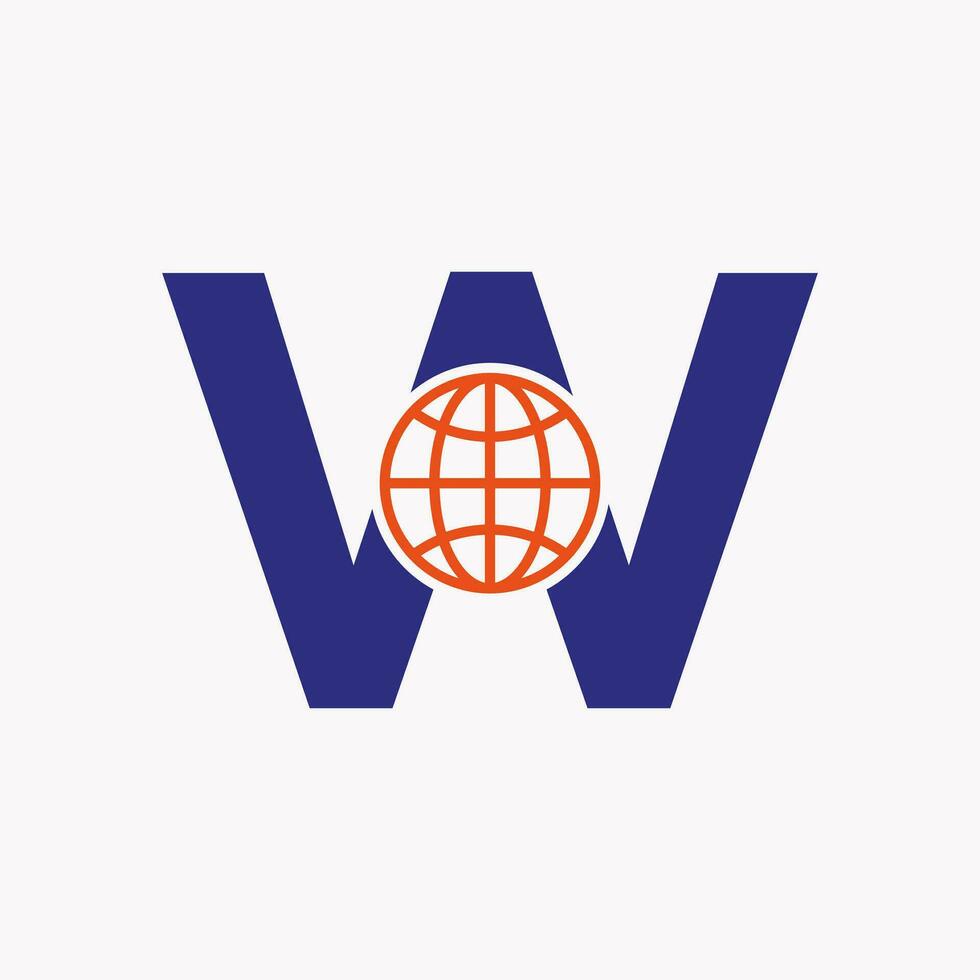 Letter W Global Logo Design. World Logotype Symbol Vector Template