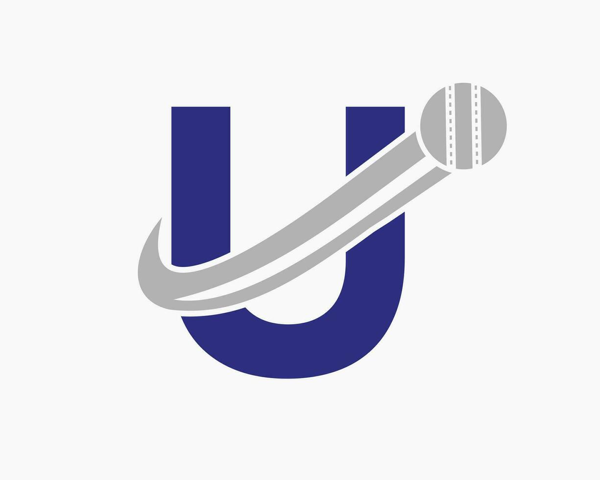 Initial Letter U Cricket Logo Concept With Moving Ball Icon For Cricket Club Symbol. Cricketer Sign vector