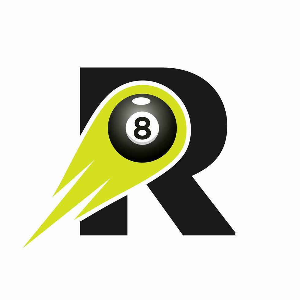 Letter R Billiard Sports Team Club Logo. 8 Ball Pool Logo Design Template vector