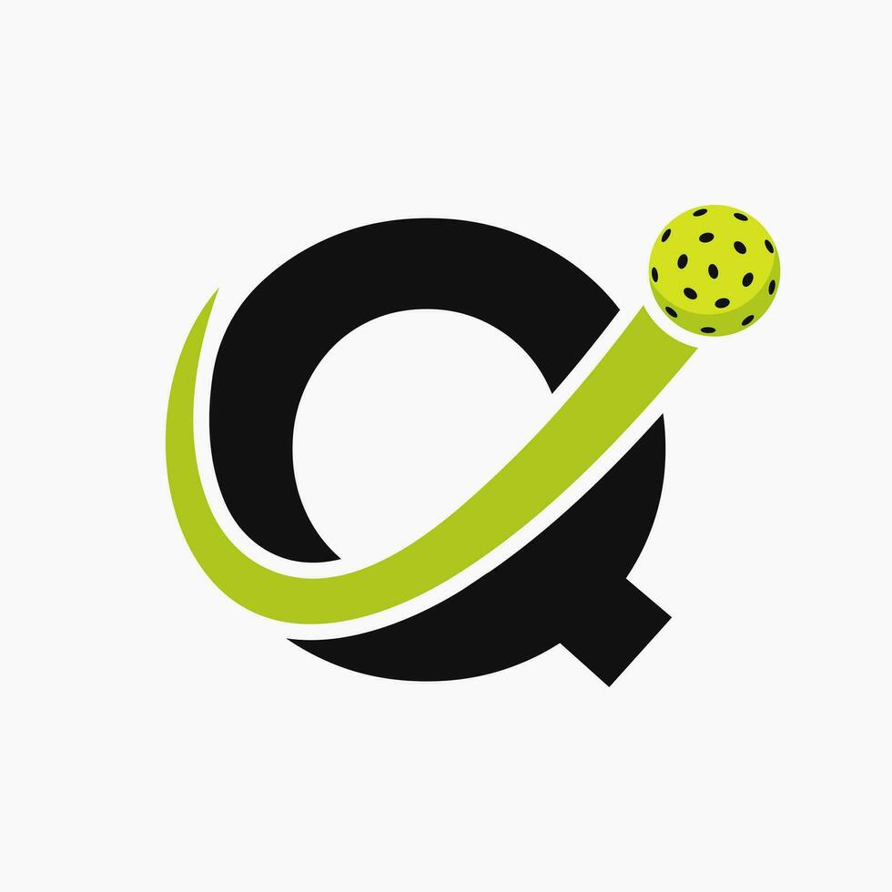 Letter Q Pickleball Logo Concept With Moving Pickle Ball Symbol. Pickle Ball Logotype vector