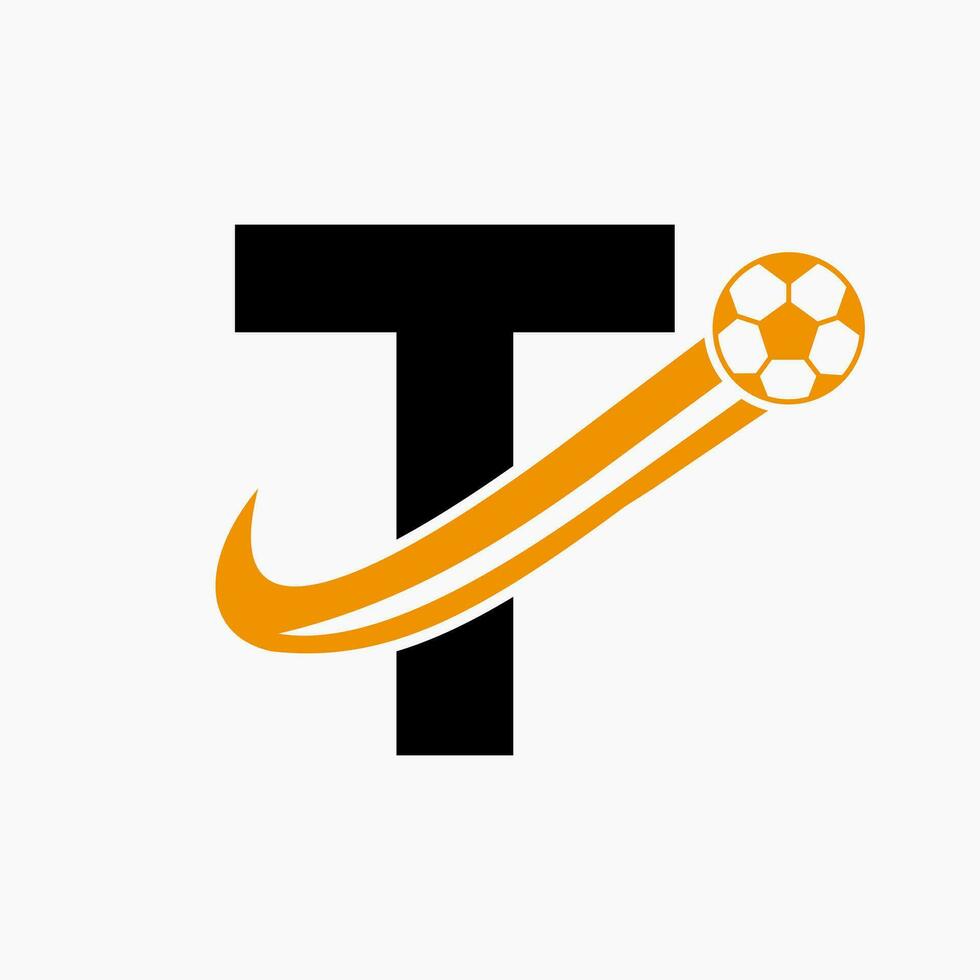 Initial Letter T Soccer Logo. Football Logo Concept With Moving Football Icon vector