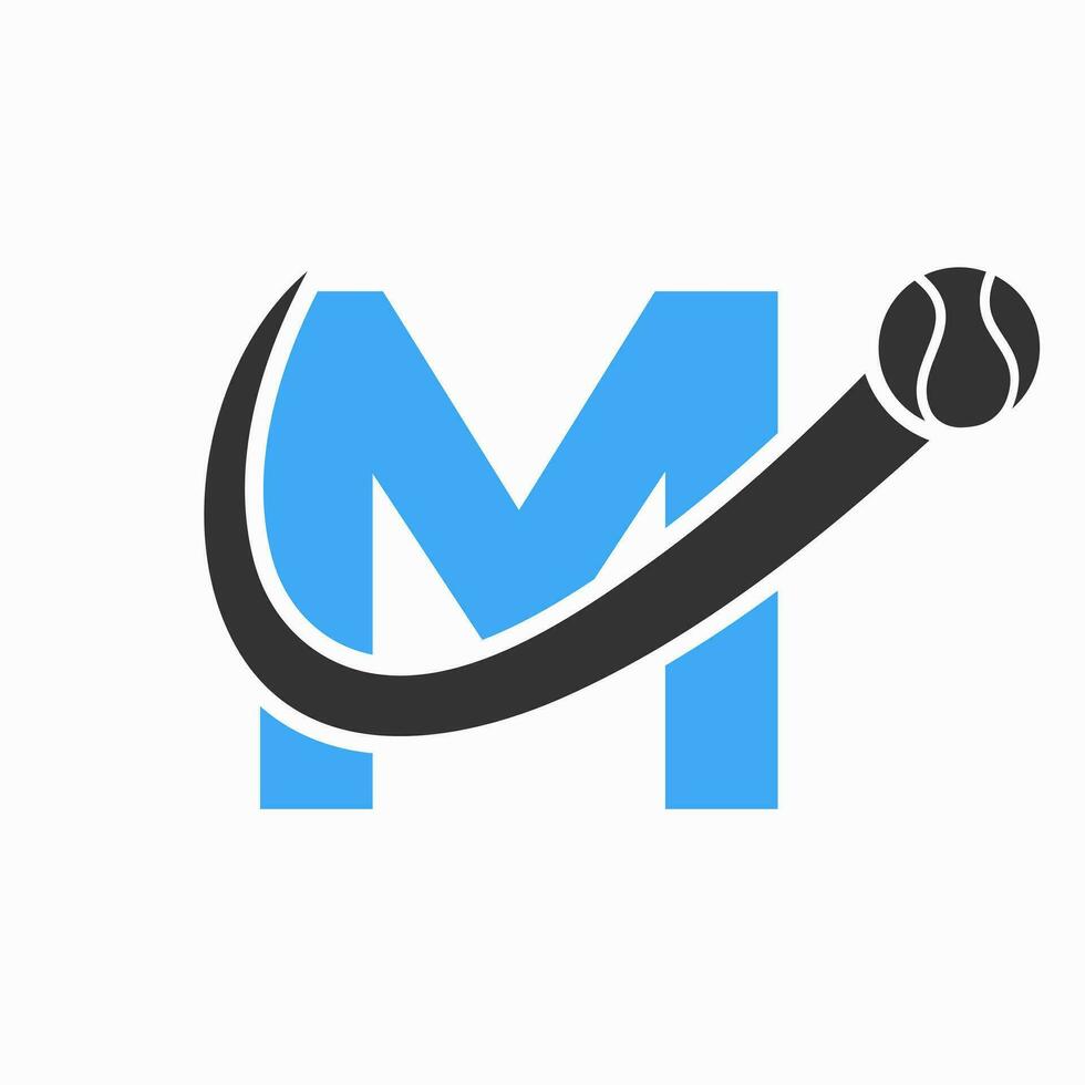 Tennis Logo Design On Letter M Template. Tennis Sport Academy, Club Logo vector