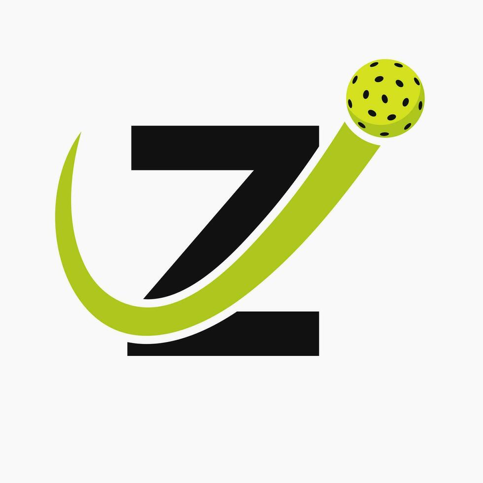 Letter Z Pickleball Logo Concept With Moving Pickle Ball Symbol. Pickle Ball Logotype vector