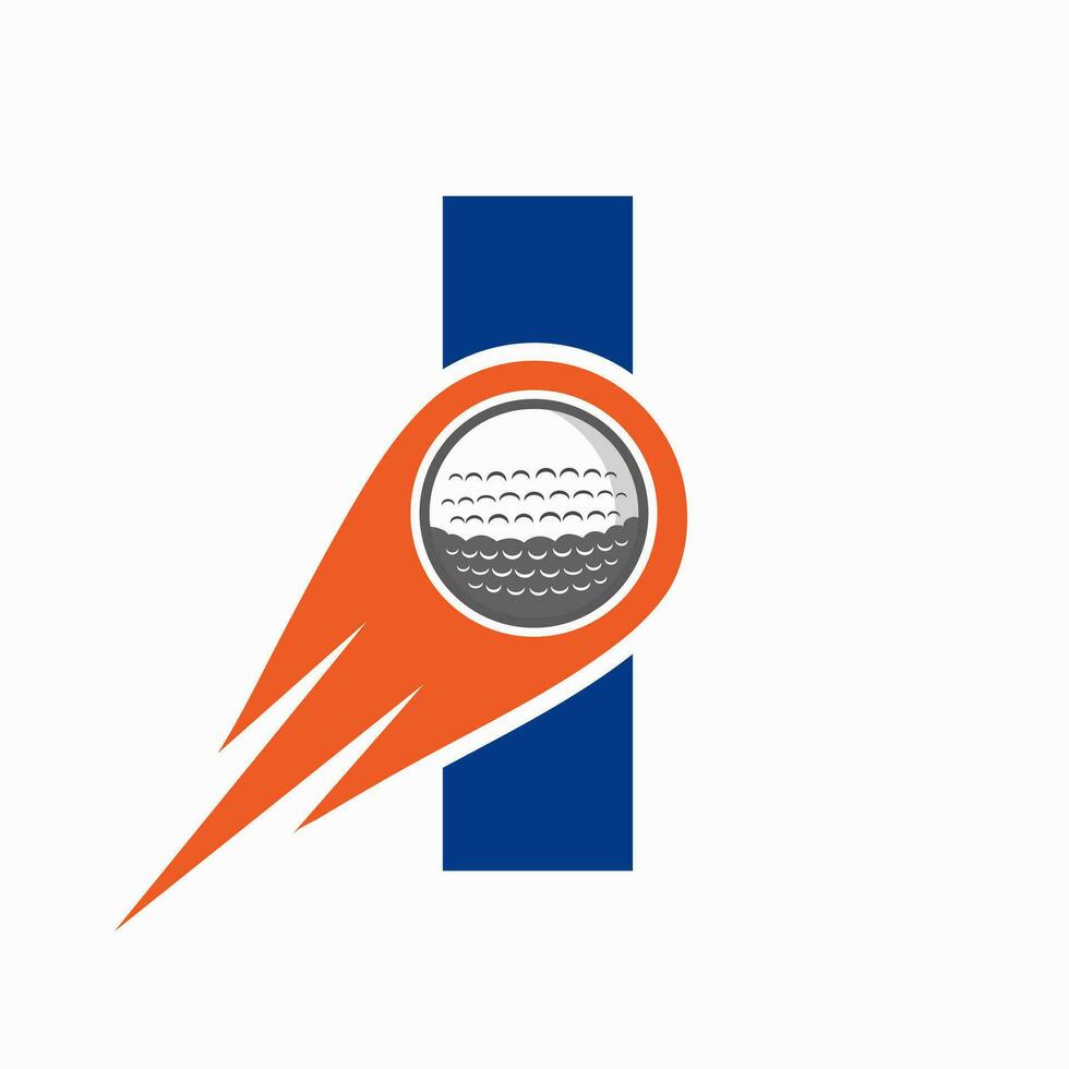 letra i concepto de logotipo de golf con icono de pelota de golf en movimiento. plantilla de vector de símbolo de logotipo de deportes de hockey