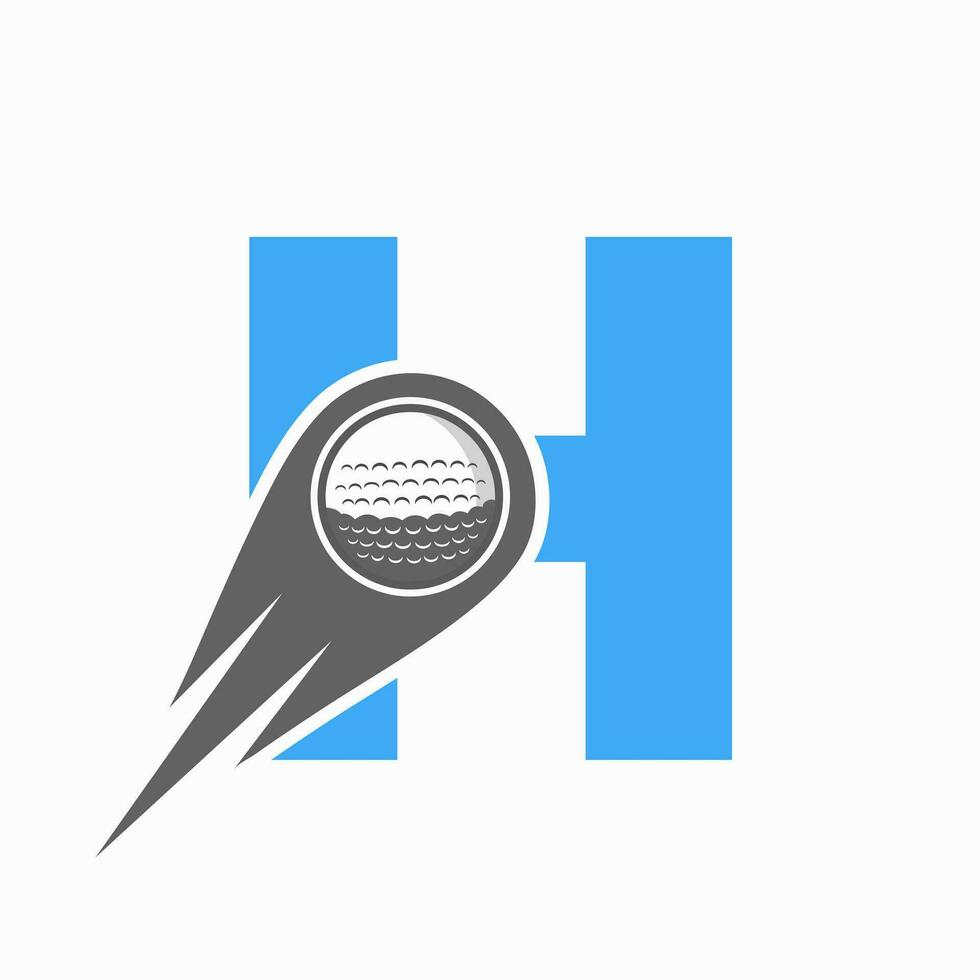 Letter H Golf Logo Concept With Moving Golf Ball Icon. Hockey Sports Logotype Symbol Vector Template