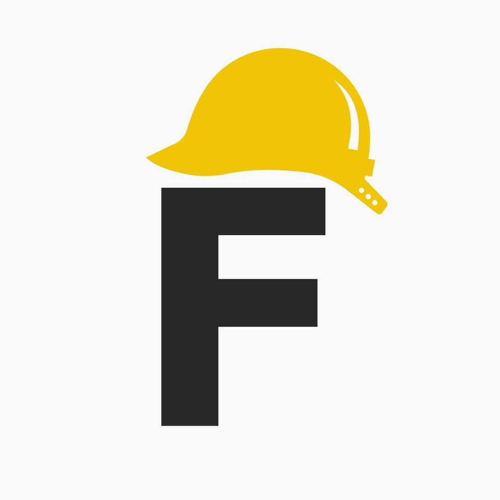 letra F casco construcción logo concepto con la seguridad casco icono. Ingenieria arquitecto logotipo vector