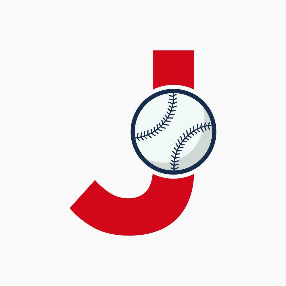 Letter J Baseball Logo Concept With Moving Baseball Icon Vector Template