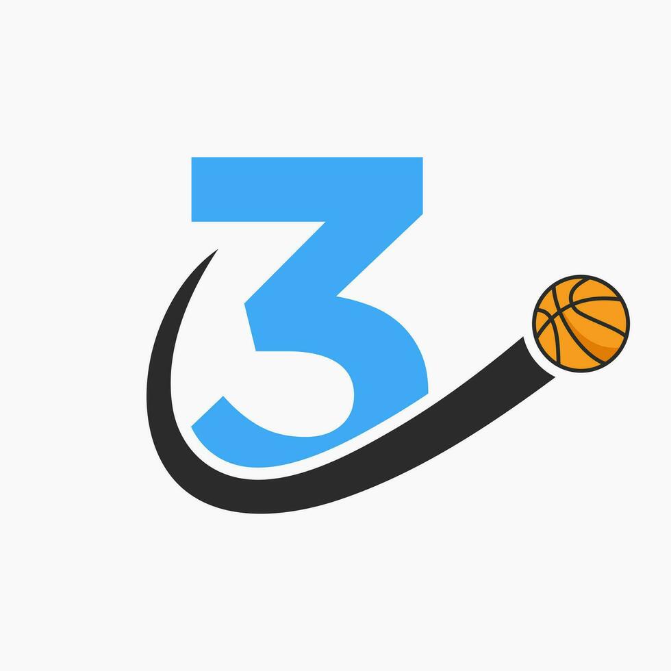 Basketball Logo On Letter 3 Concept. Basket Club Symbol Vector Template