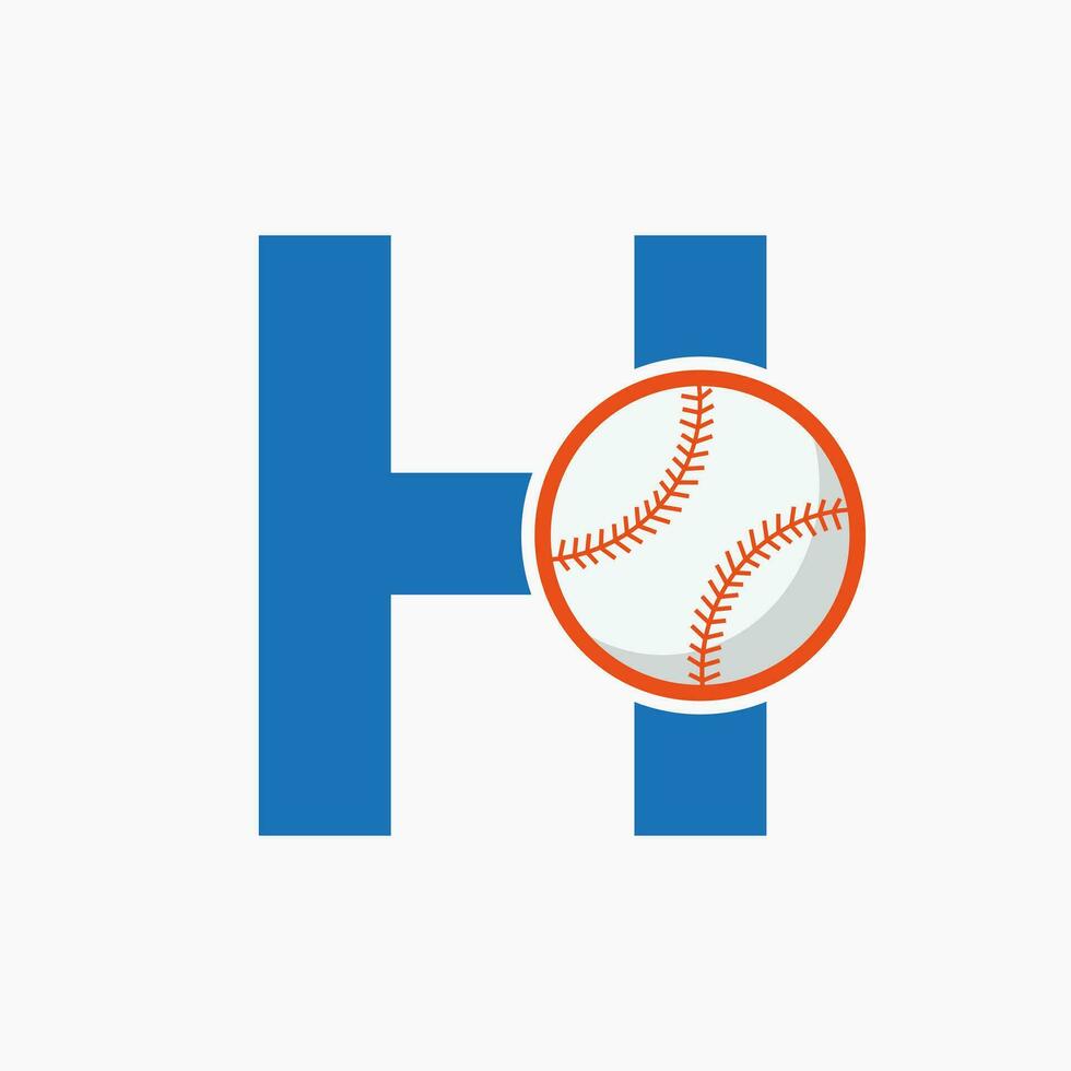 letra h concepto de logotipo de béisbol con plantilla de vector de icono de béisbol en movimiento