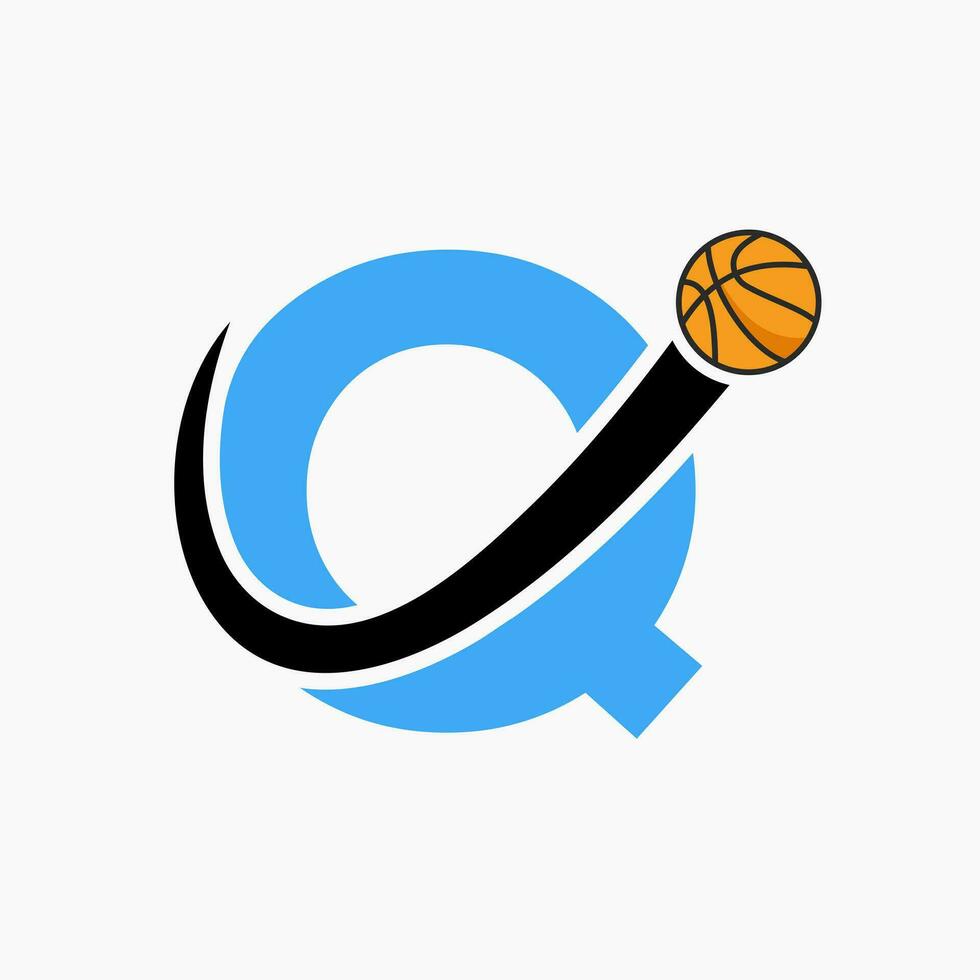 Basketball Logo On Letter Q Concept. Basket Club Symbol Vector Template