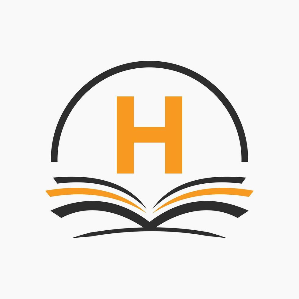 concepto de libro de logotipo de educación letra h. signo de carrera de formación, universidad, diseño de plantilla de logotipo de graduación de academia vector