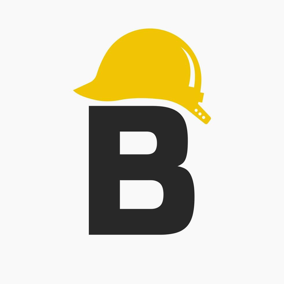 Letter B Helmet Construction Logo Concept With Safety Helmet Icon. Engineering Architect Logotype vector