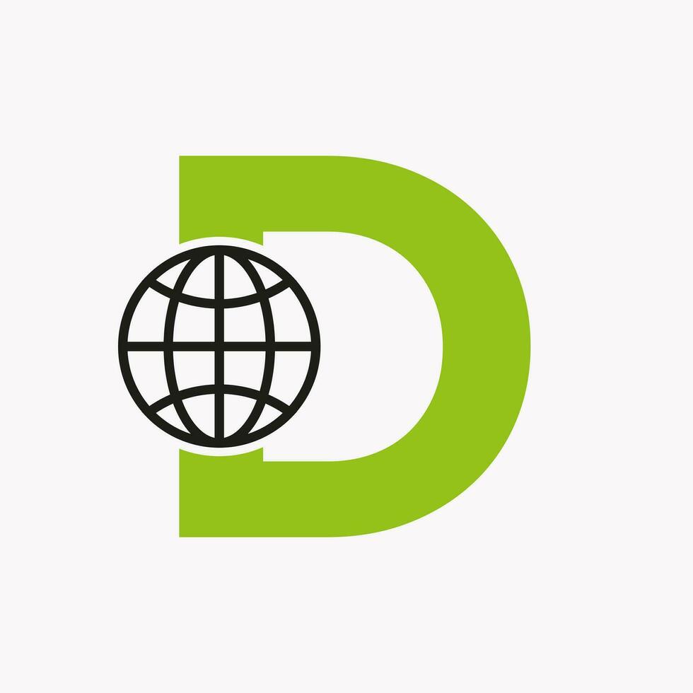 Letter D Global Logo Design. World Logotype Symbol Vector Template