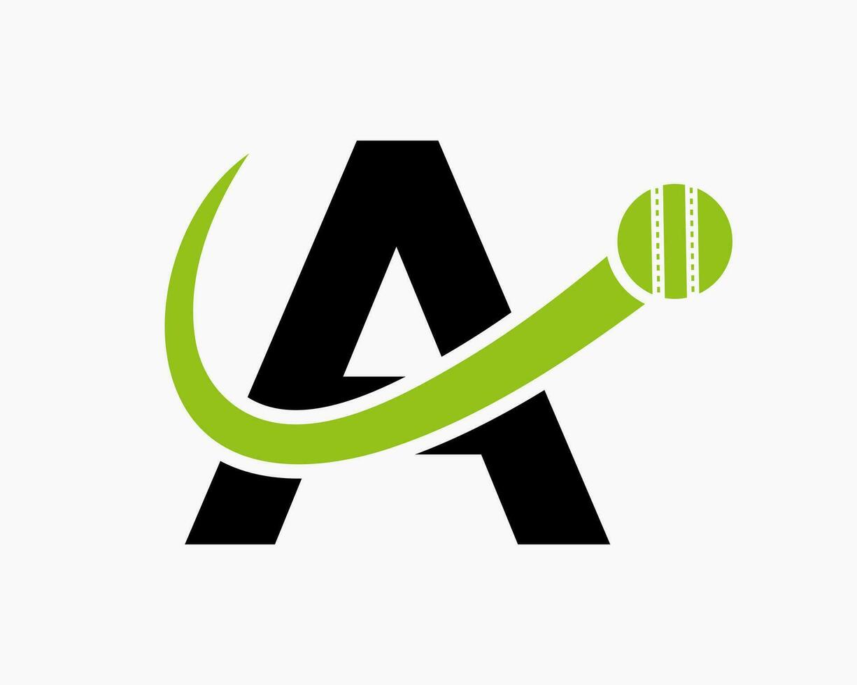 letra un Grillo logo concepto con Moviente pelota icono para Grillo club símbolo. jugador de cricket firmar vector