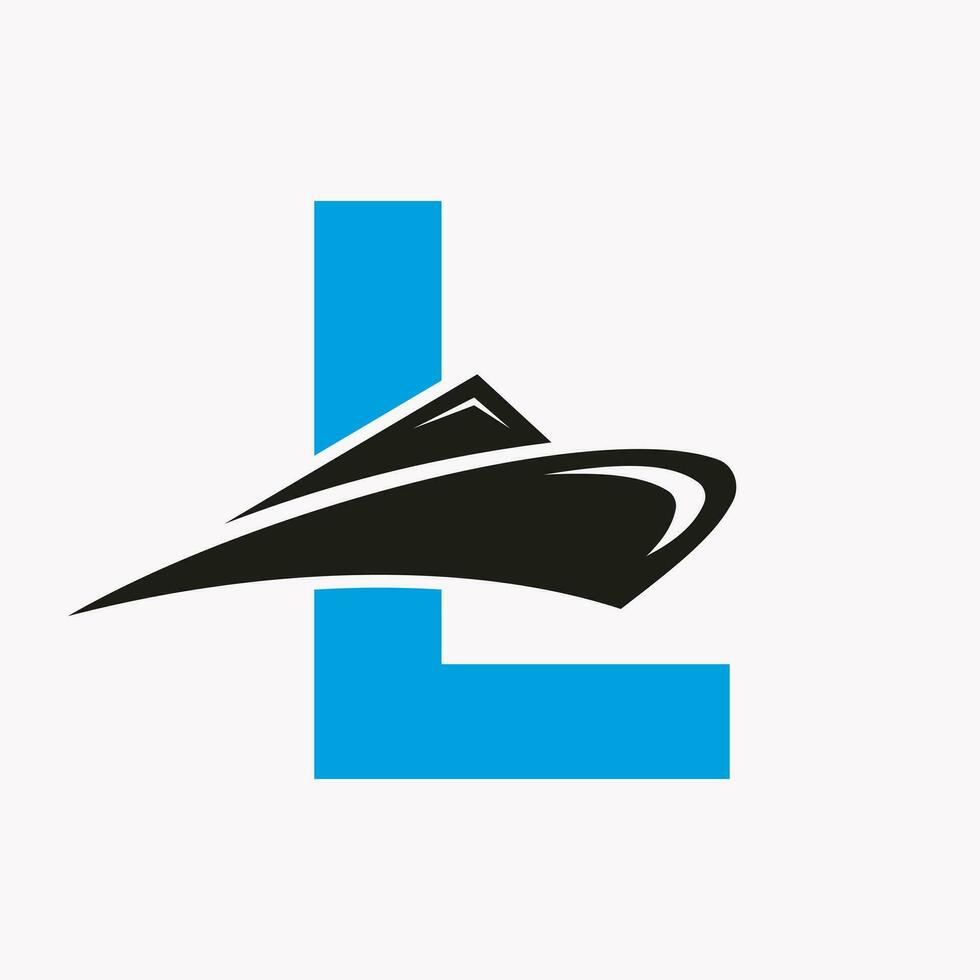 Letter L Cruise Ship Logo Boat Icon. Yacht Symbol, Marine Logotype Vector Template