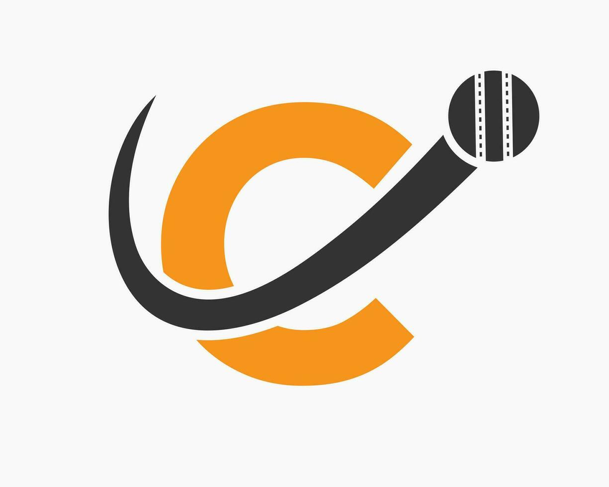letra C Grillo logo concepto con Moviente pelota icono para Grillo club símbolo. jugador de cricket firmar vector