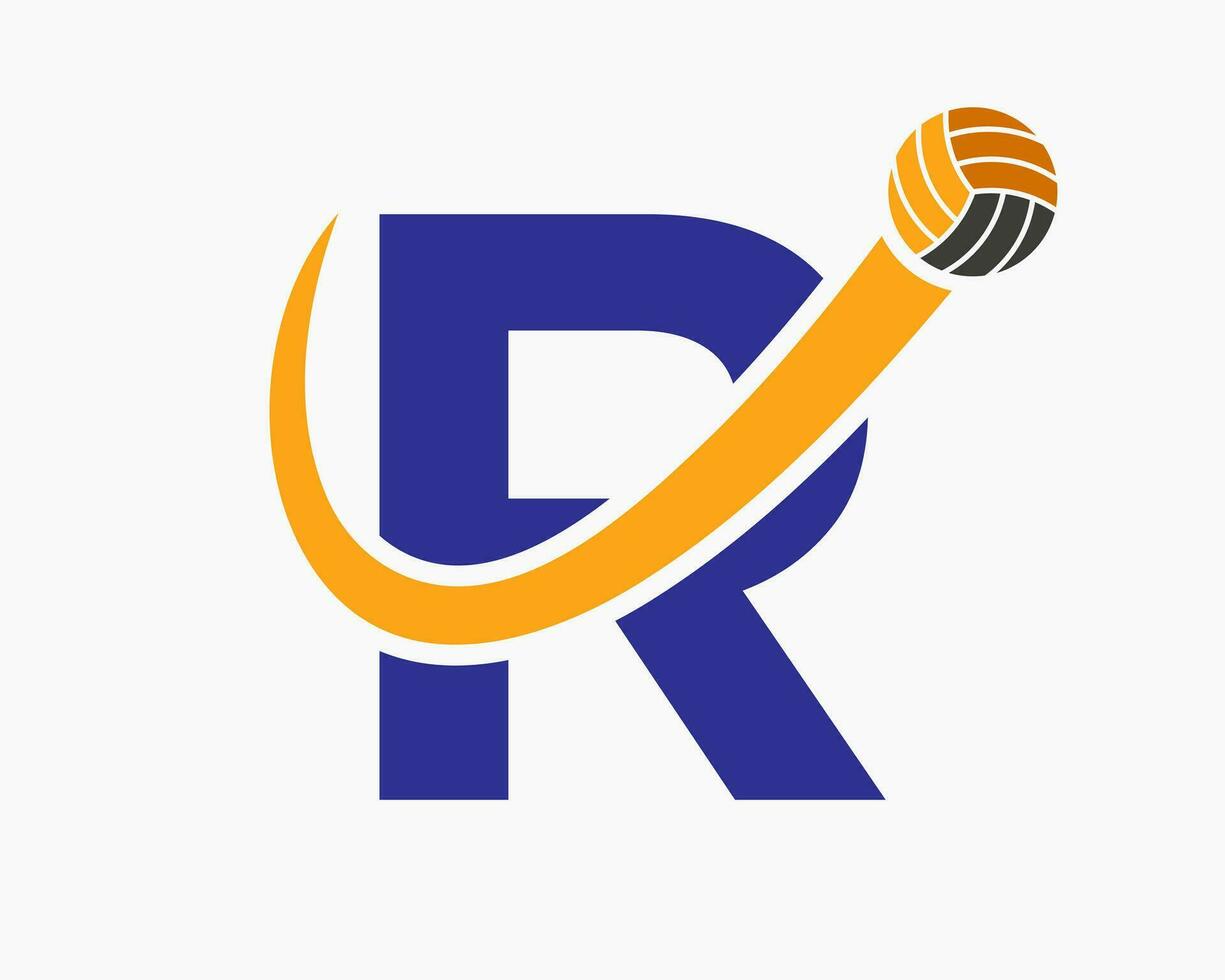 Letter R Volleyball Logo Concept With Moving Volley Ball Icon. Volleyball Sports Logotype Template vector