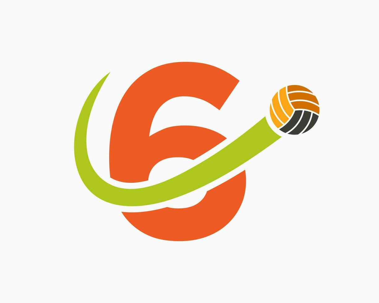 Letter 6 Volleyball Logo Concept With Moving Volley Ball Icon. Volleyball Sports Logotype Template vector
