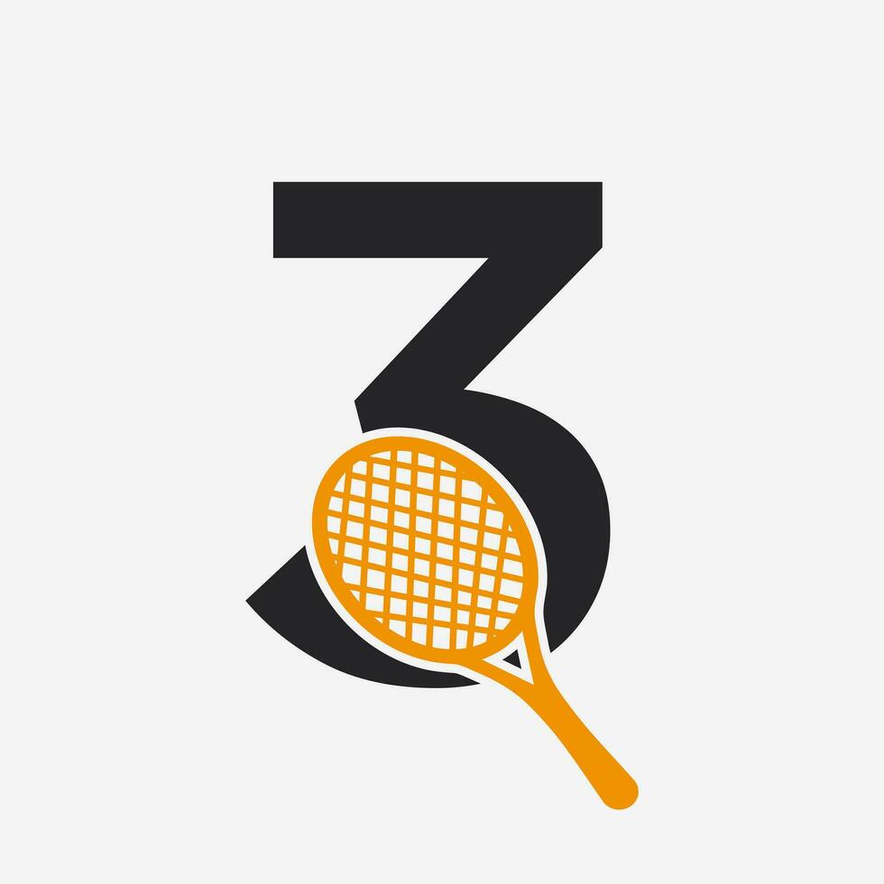 Letter 3 Padel Tennis Logo. Padel Racket Logo Design. Beach Table Tennis Club Symbol vector