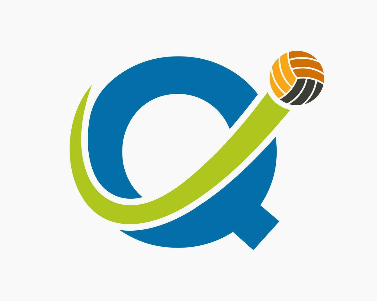 Letter Q Volleyball Logo Concept With Moving Volley Ball Icon. Volleyball Sports Logotype Template vector