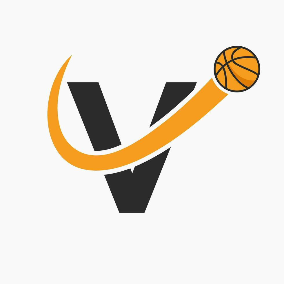 baloncesto logo en letra v concepto. cesta club símbolo vector modelo