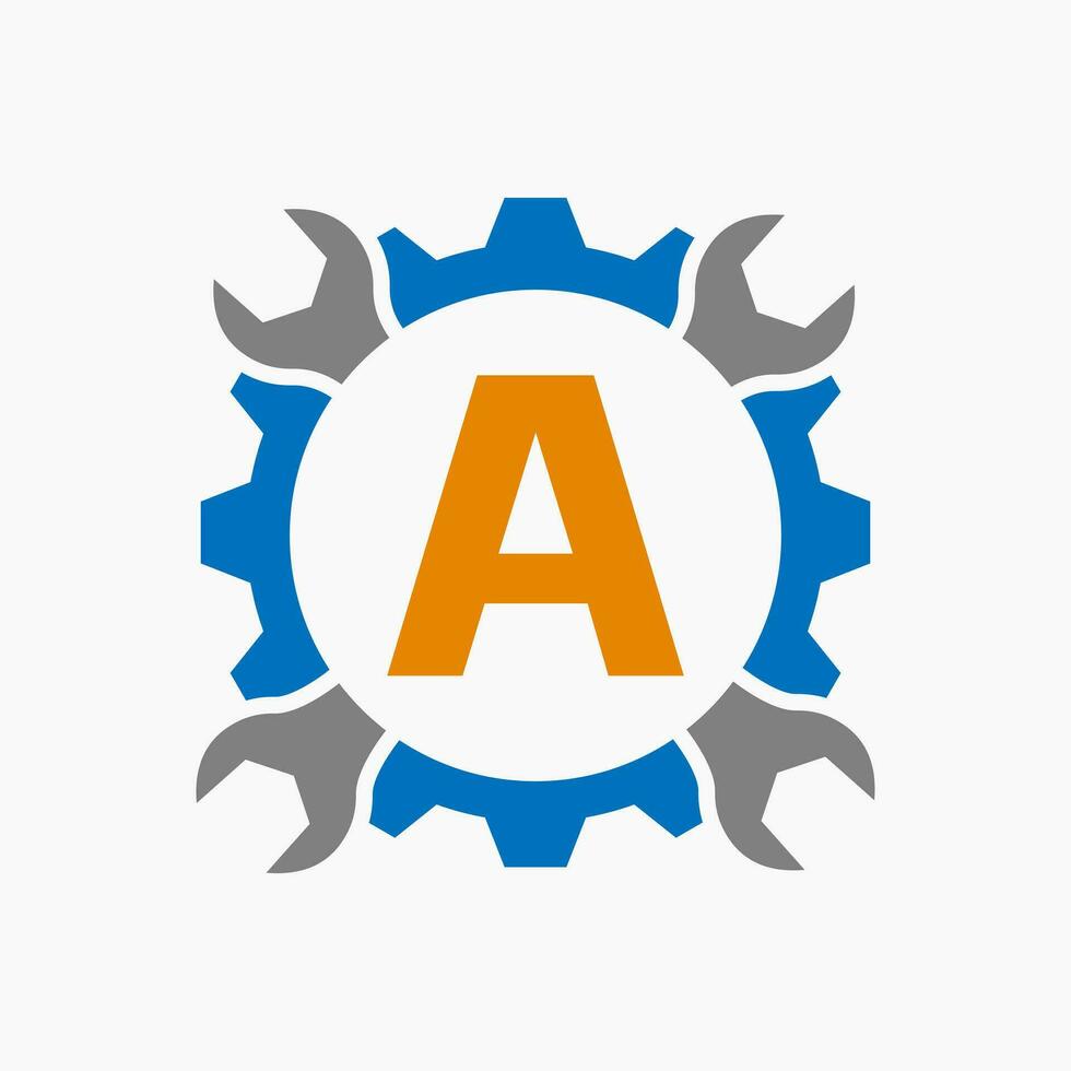Letter A Repair Logo Gear Technology Symbol. Construction Service Logo Design vector