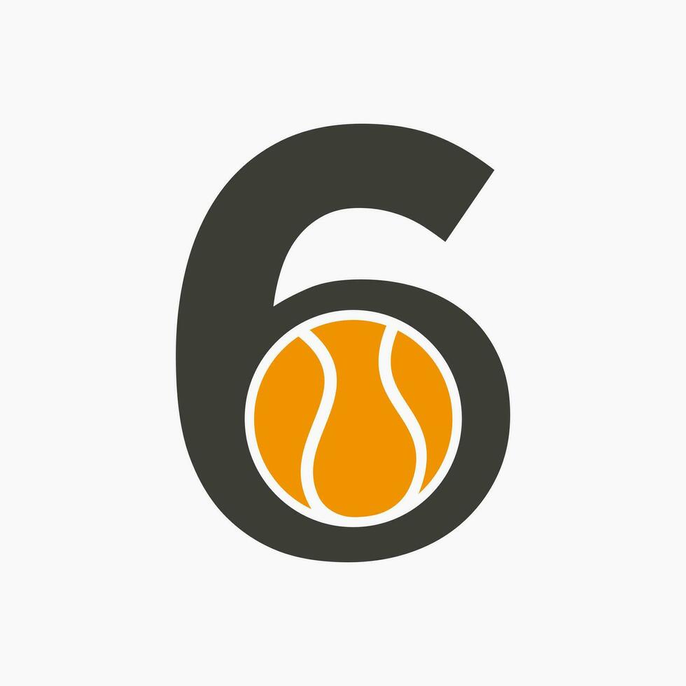 Tennis Logo On Letter 6. Tennis Sport Academy, Club Logo Sign vector
