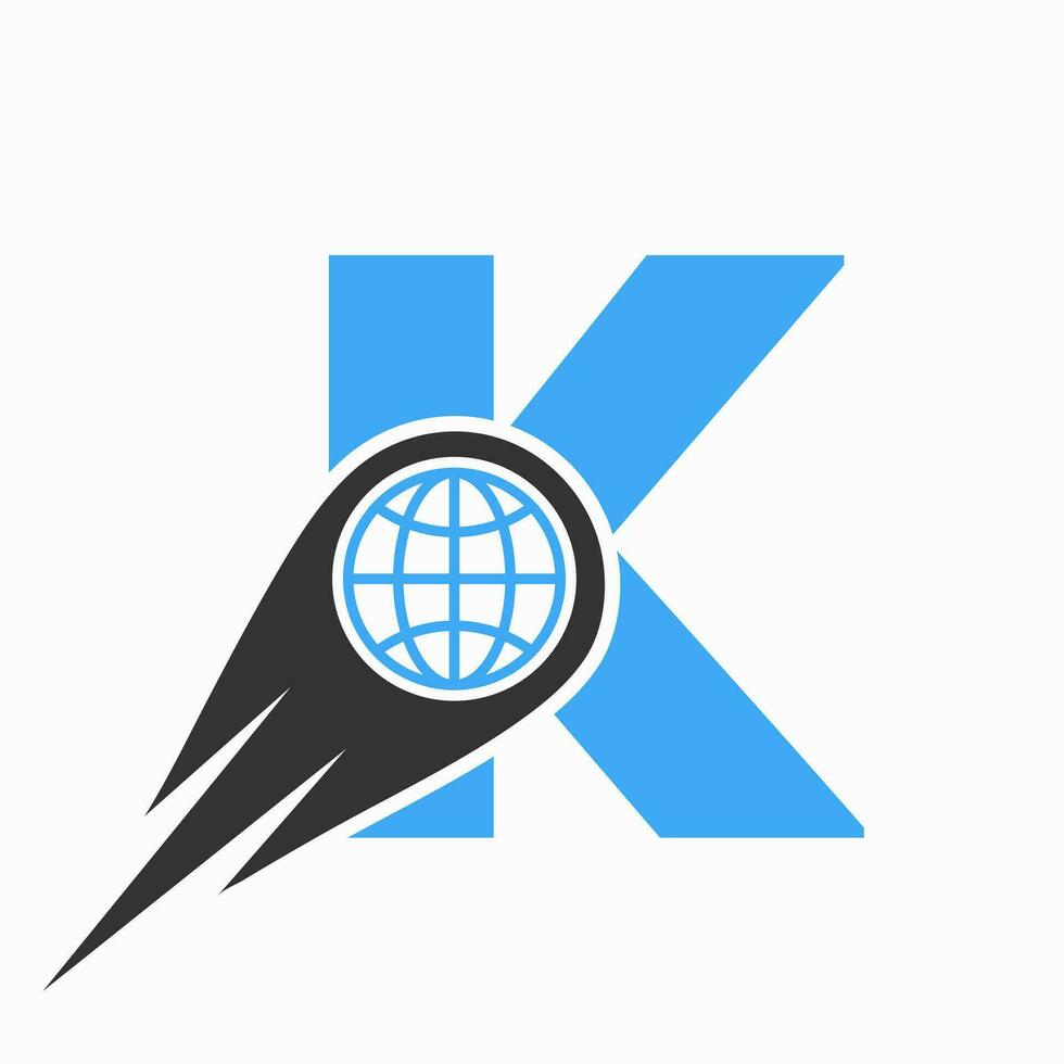 Letter K Logo Concept With Global World Icon Vector Template