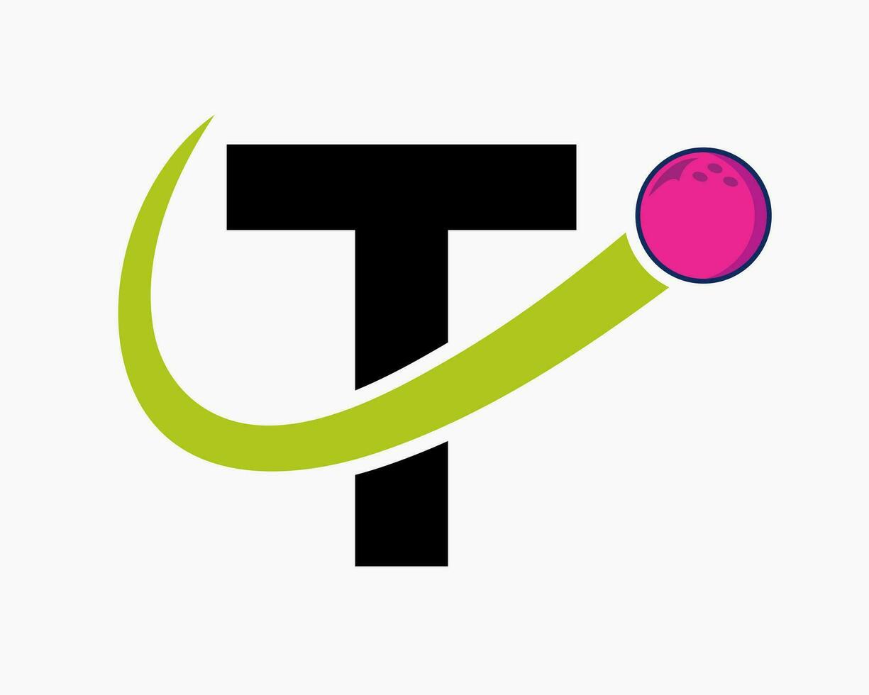 Letter T Bowling Logo. Bowling Ball Symbol With Moving Ball Icon vector