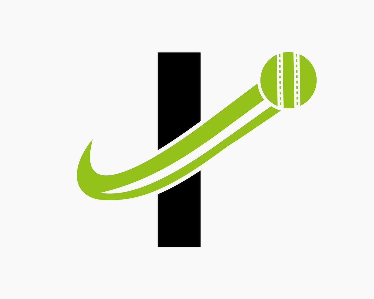 Initial Letter I Cricket Logo Concept With Moving Ball Icon For Cricket Club Symbol. Cricketer Sign vector