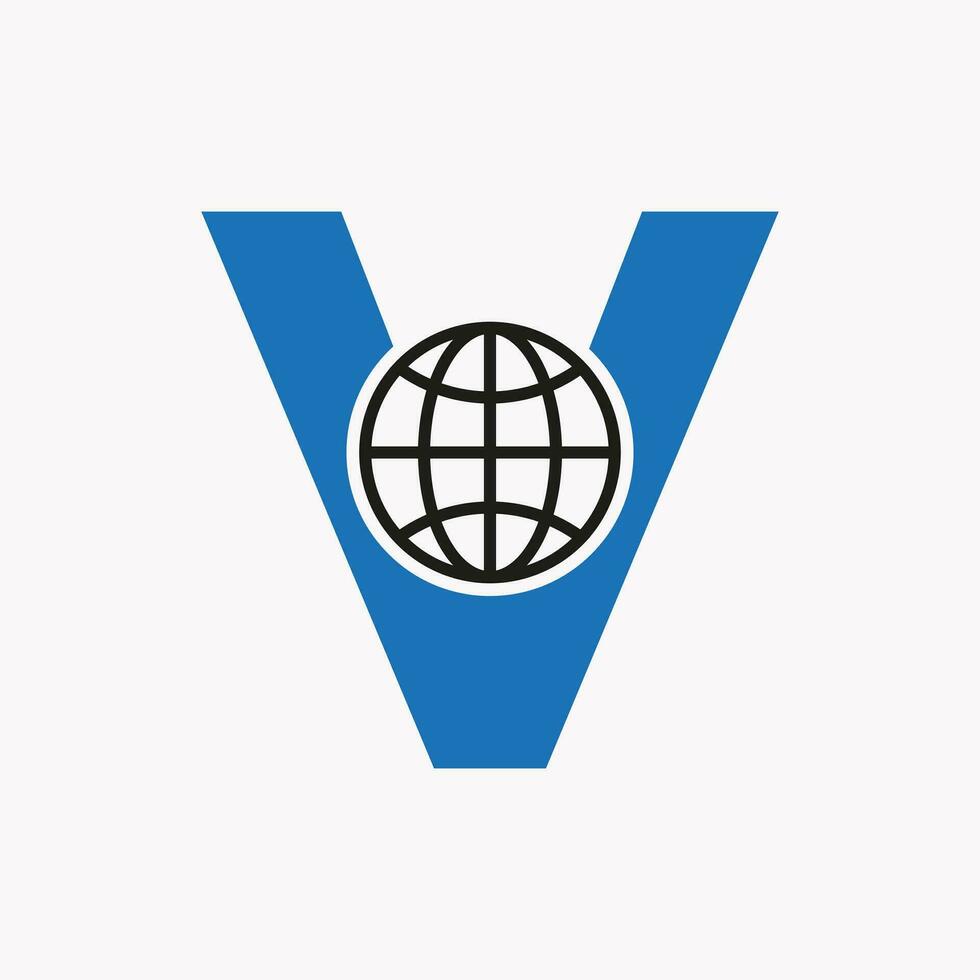 Letter V Global Logo Design. World Logotype Symbol Vector Template