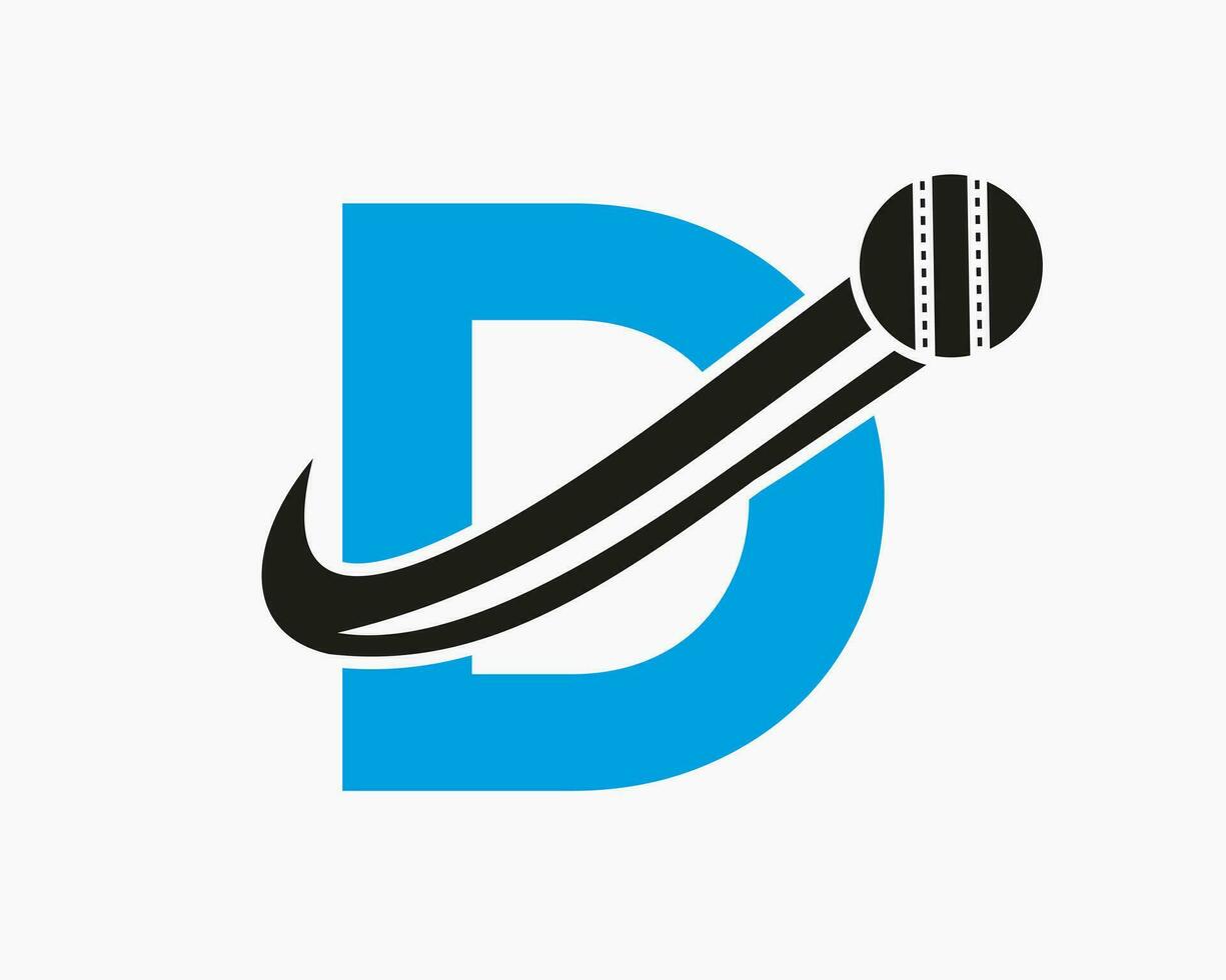 Initial Letter D Cricket Logo Concept With Moving Ball Icon For Cricket Club Symbol. Cricketer Sign vector