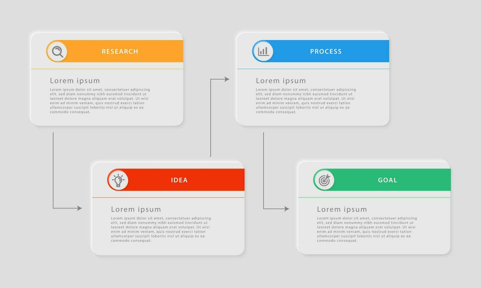Business infographic design template with 4 options or steps. Can be used for workflow layouts, diagrams, presentations, web design, infographics. Vector illustration