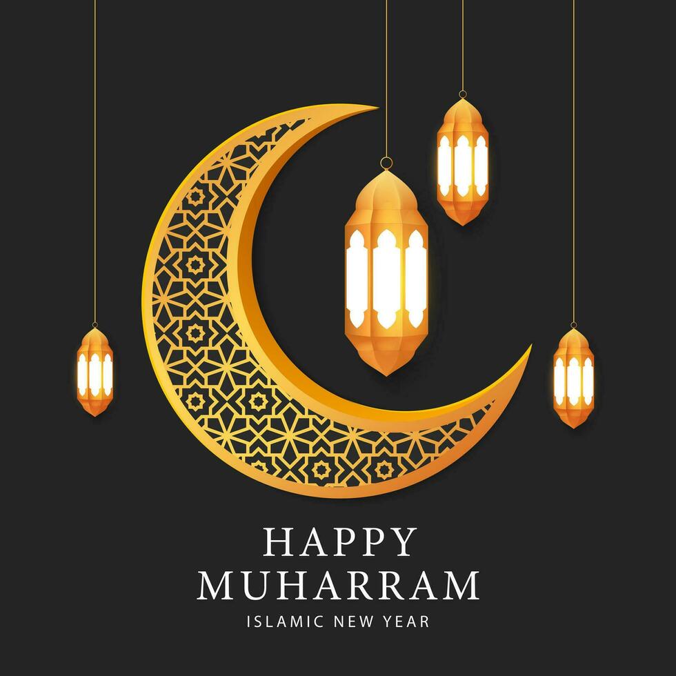 Happy Muharram islamic new year background. Muslim Hijri new year greeting design template. Vector illustration.