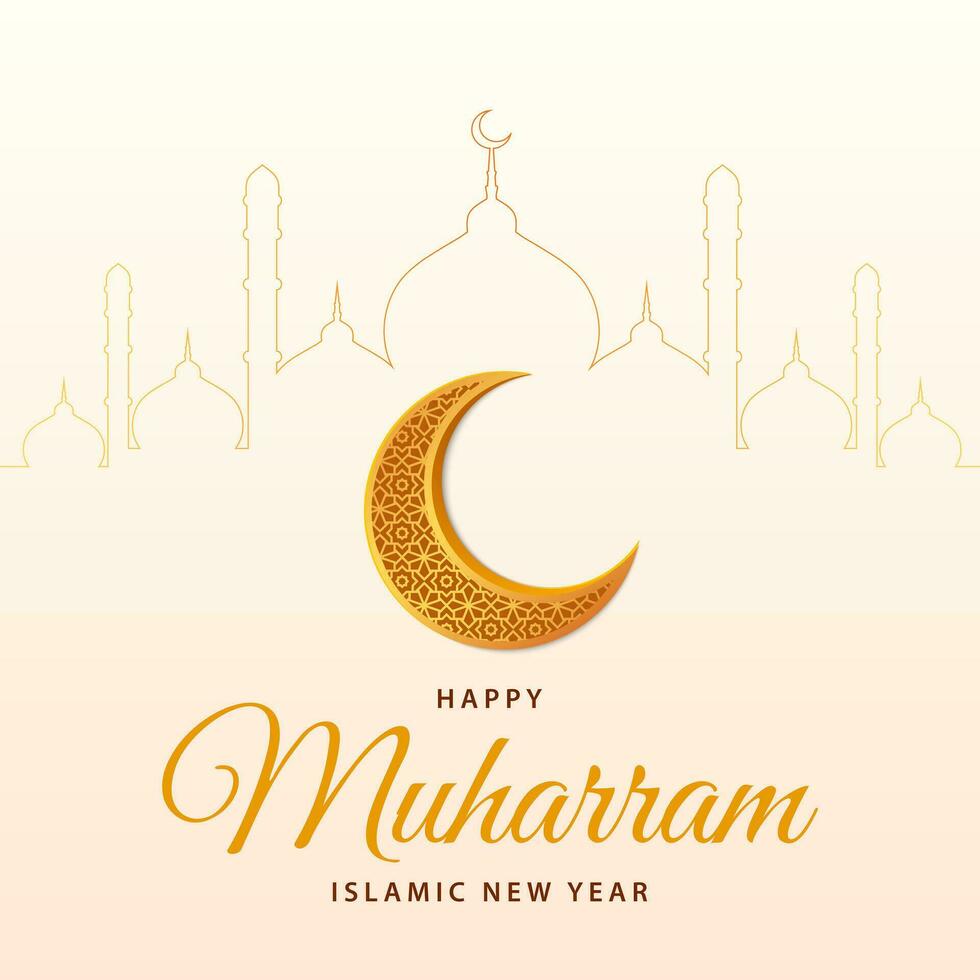 Happy Muharram islamic new year background. Muslim community festival template design. Card, banner, poster. Vector illustration.