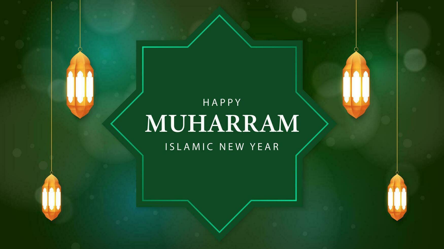 Happy Muharram islamic new year background. Hijri new year design with lantern. Muslim festival banner template. Vector illustration