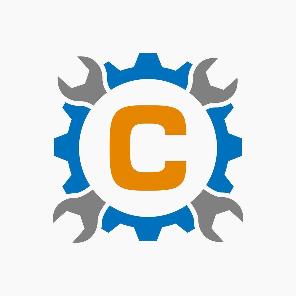letra C reparar logo engranaje tecnología símbolo. construcción Servicio logo diseño vector