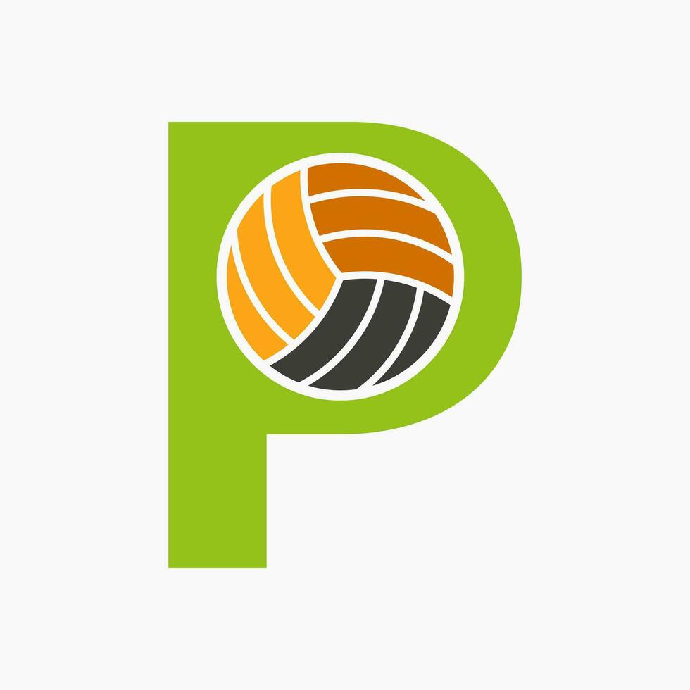Letter P Volleyball Logo Concept With Moving Volley Ball Icon. Volleyball Sports Logotype Template vector