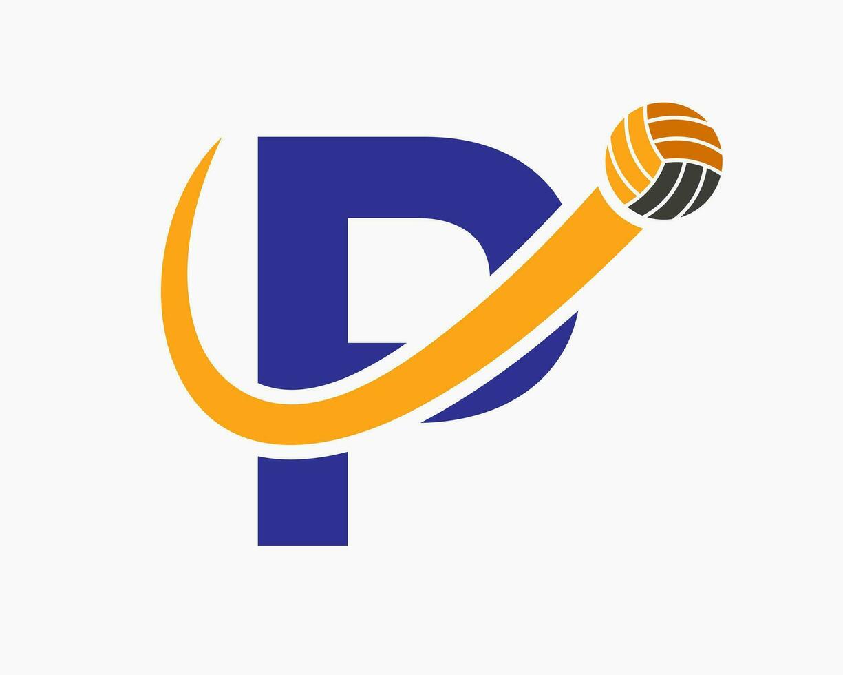 Letter P Volleyball Logo Concept With Moving Volley Ball Icon. Volleyball Sports Logotype Template vector