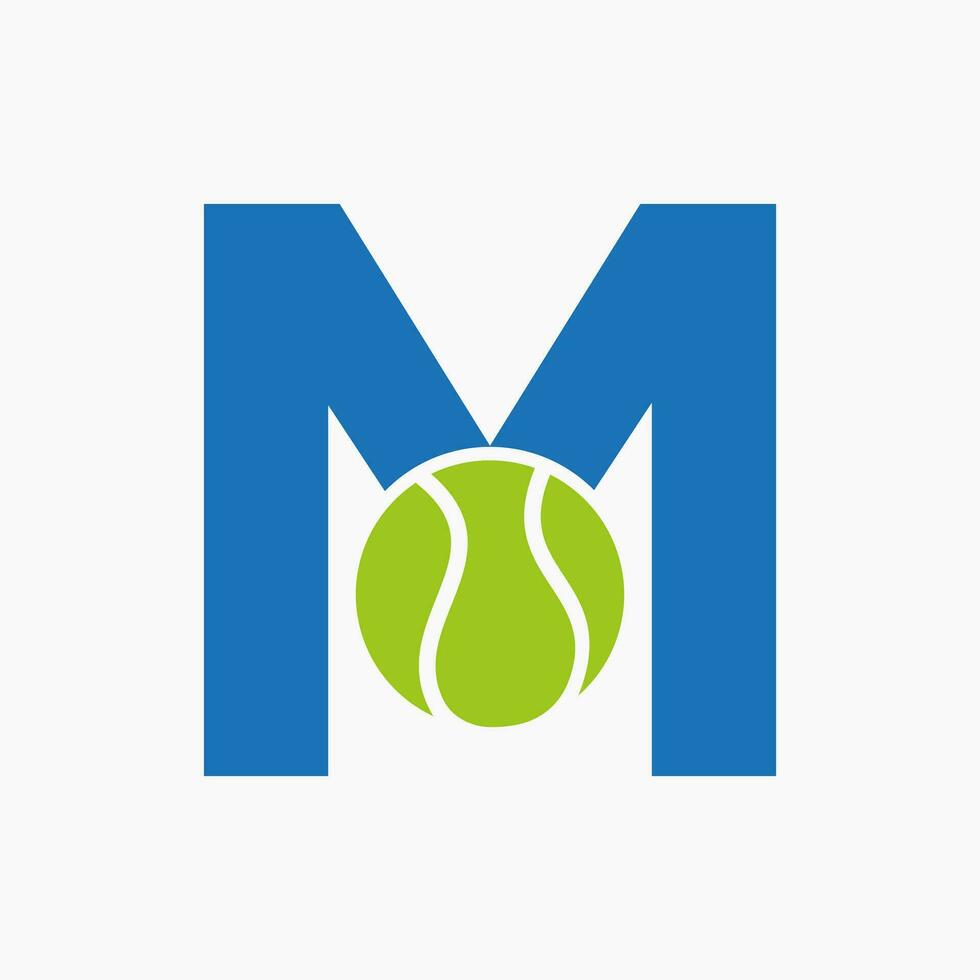 Tennis Logo On Letter M. Tennis Sport Academy, Club Logo Sign vector