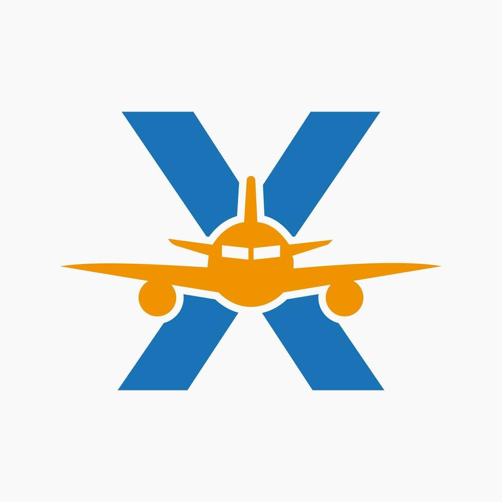Initial Letter X Travel Logo Concept With Flying Air Plane Symbol vector